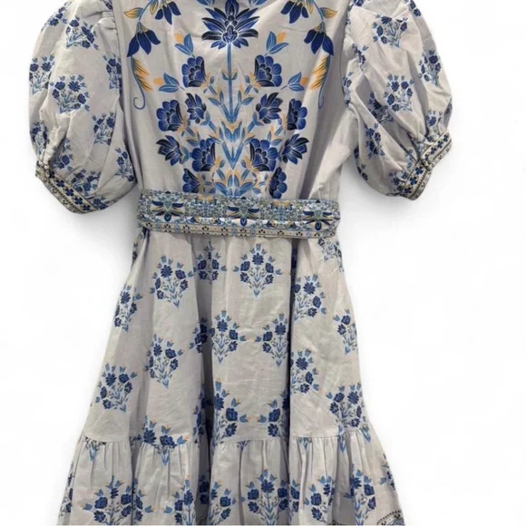 Blue and White Floral Kids Dress - Picture 2 of 8